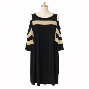 Nina Leonard Colorblock Cold Shoulder Mini Dress (1X)